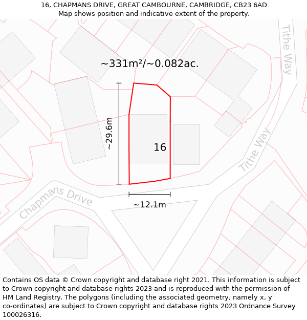 16, CHAPMANS DRIVE, GREAT CAMBOURNE, CAMBRIDGE, CB23 6AD: Plot and title map