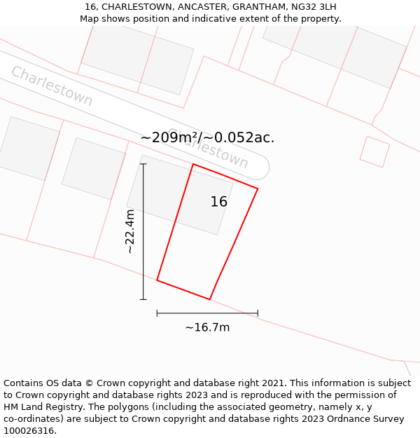 16, CHARLESTOWN, ANCASTER, GRANTHAM, NG32 3LH: Plot and title map