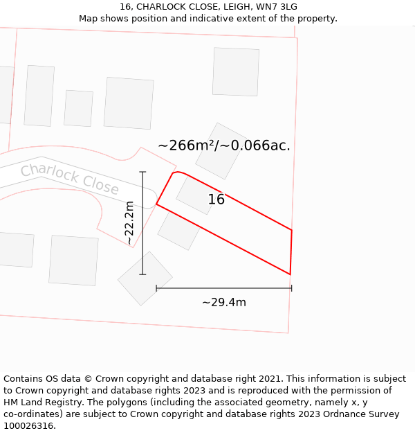 16, CHARLOCK CLOSE, LEIGH, WN7 3LG: Plot and title map