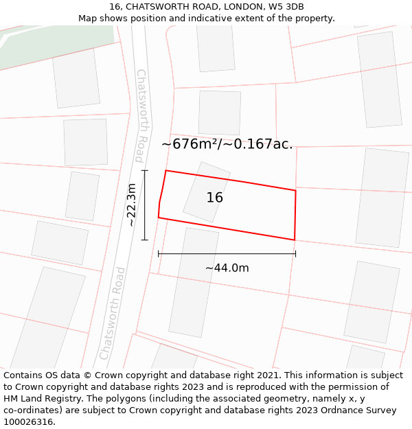 16, CHATSWORTH ROAD, LONDON, W5 3DB: Plot and title map