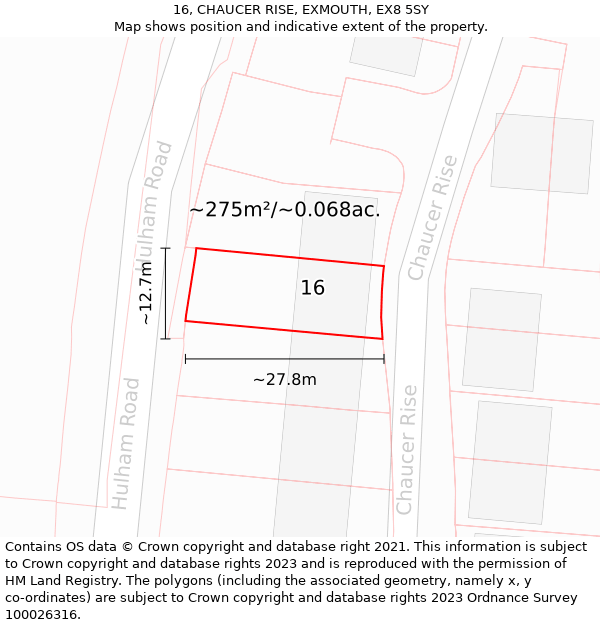 16, CHAUCER RISE, EXMOUTH, EX8 5SY: Plot and title map