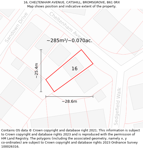 16, CHELTENHAM AVENUE, CATSHILL, BROMSGROVE, B61 0RX: Plot and title map