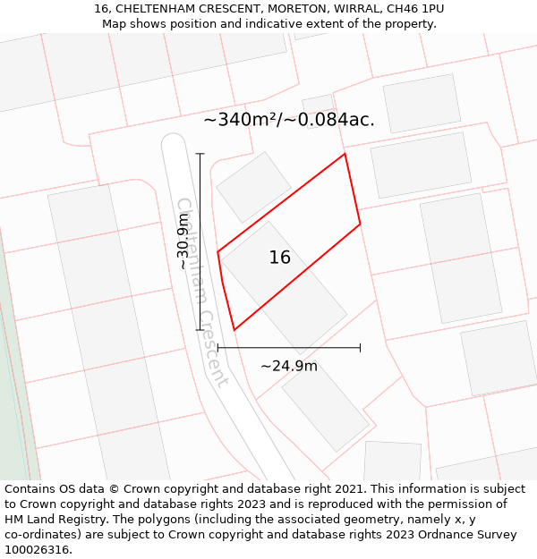 16, CHELTENHAM CRESCENT, MORETON, WIRRAL, CH46 1PU: Plot and title map