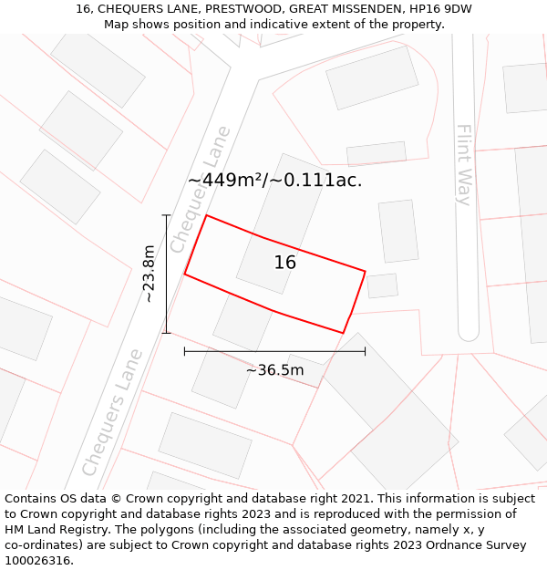 16, CHEQUERS LANE, PRESTWOOD, GREAT MISSENDEN, HP16 9DW: Plot and title map