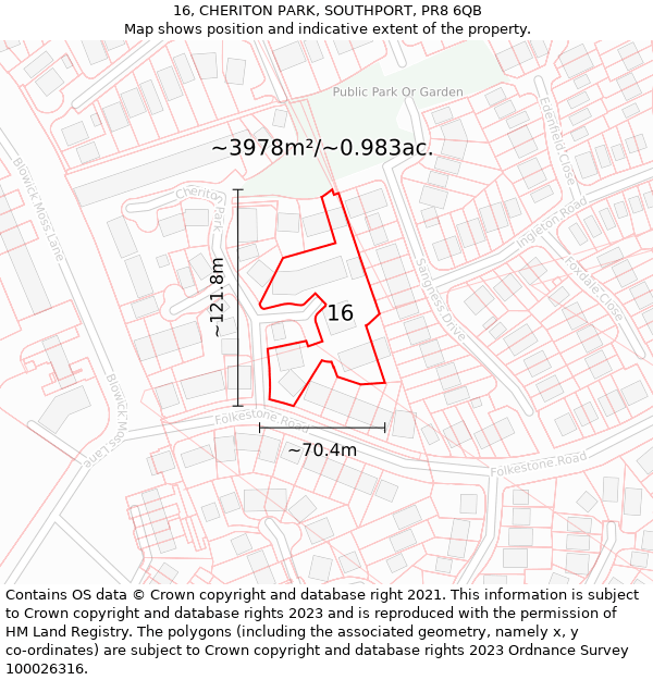 16, CHERITON PARK, SOUTHPORT, PR8 6QB: Plot and title map