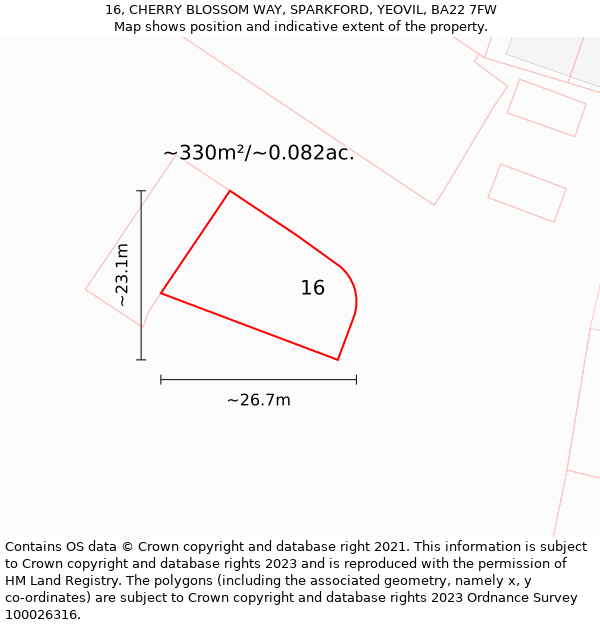 16, CHERRY BLOSSOM WAY, SPARKFORD, YEOVIL, BA22 7FW: Plot and title map