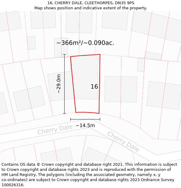 16, CHERRY DALE, CLEETHORPES, DN35 9PS: Plot and title map