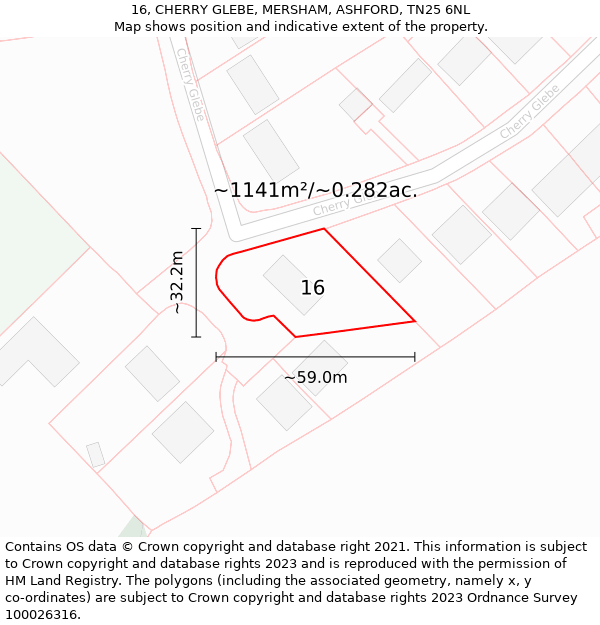 16, CHERRY GLEBE, MERSHAM, ASHFORD, TN25 6NL: Plot and title map