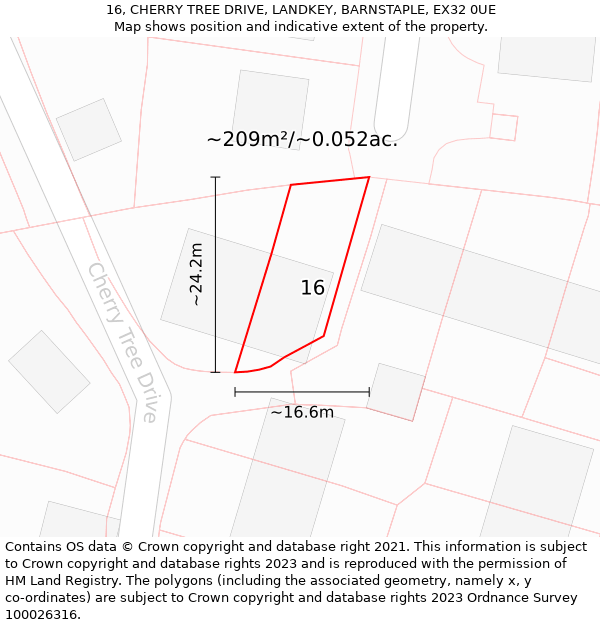 16, CHERRY TREE DRIVE, LANDKEY, BARNSTAPLE, EX32 0UE: Plot and title map