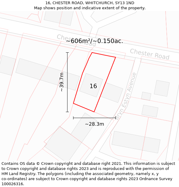 16, CHESTER ROAD, WHITCHURCH, SY13 1ND: Plot and title map