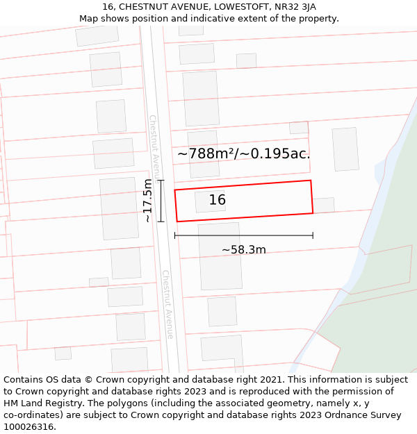 16, CHESTNUT AVENUE, LOWESTOFT, NR32 3JA: Plot and title map