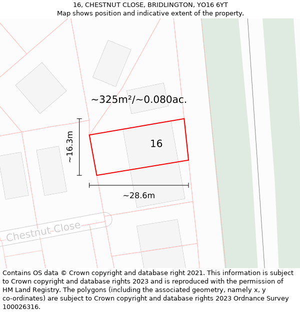 16, CHESTNUT CLOSE, BRIDLINGTON, YO16 6YT: Plot and title map