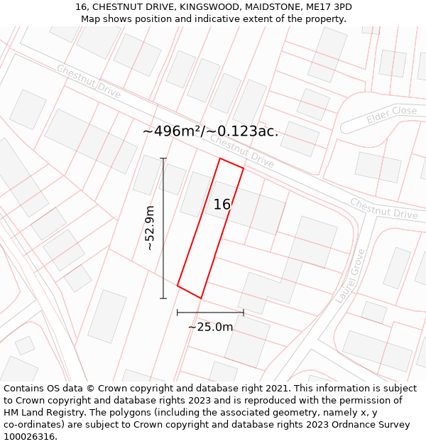 16, CHESTNUT DRIVE, KINGSWOOD, MAIDSTONE, ME17 3PD: Plot and title map