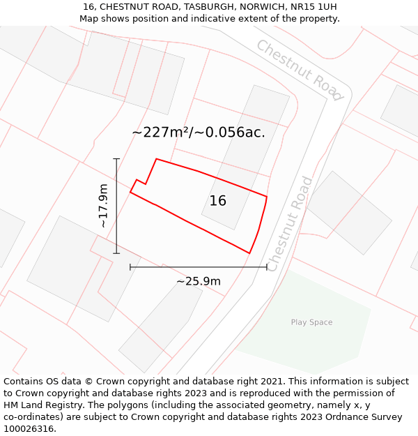 16, CHESTNUT ROAD, TASBURGH, NORWICH, NR15 1UH: Plot and title map