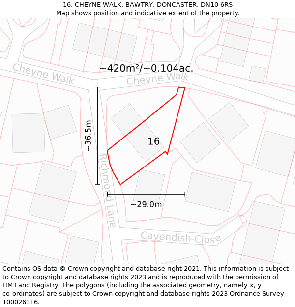 16, CHEYNE WALK, BAWTRY, DONCASTER, DN10 6RS: Plot and title map