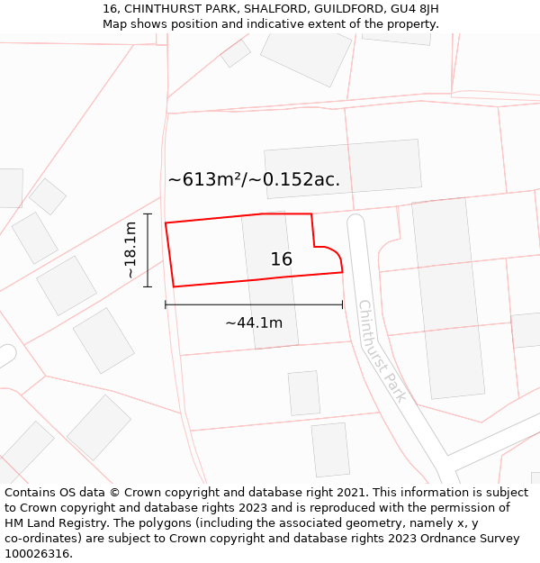 16, CHINTHURST PARK, SHALFORD, GUILDFORD, GU4 8JH: Plot and title map