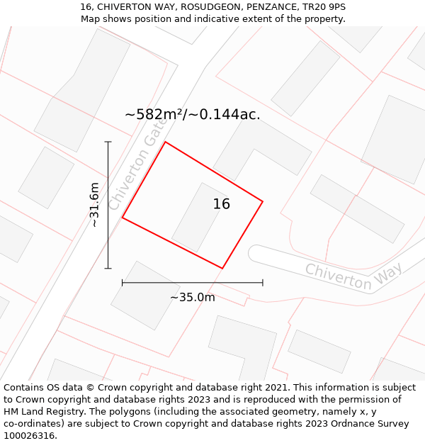 16, CHIVERTON WAY, ROSUDGEON, PENZANCE, TR20 9PS: Plot and title map