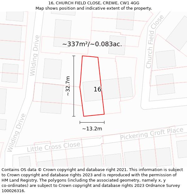 16, CHURCH FIELD CLOSE, CREWE, CW1 4GG: Plot and title map