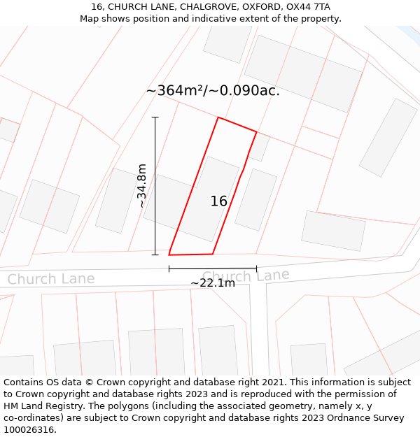 16, CHURCH LANE, CHALGROVE, OXFORD, OX44 7TA: Plot and title map