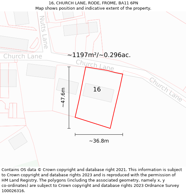 16, CHURCH LANE, RODE, FROME, BA11 6PN: Plot and title map