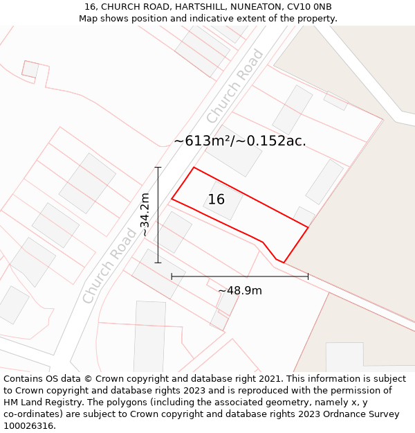 16, CHURCH ROAD, HARTSHILL, NUNEATON, CV10 0NB: Plot and title map