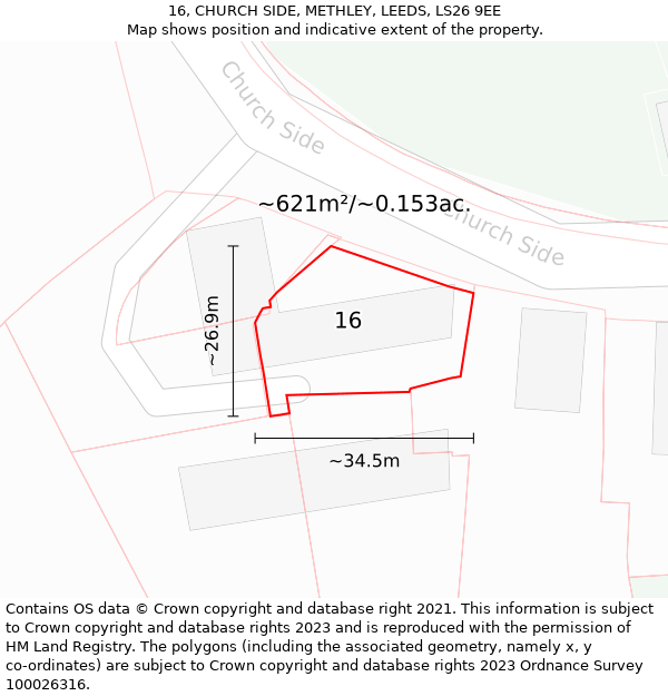 16, CHURCH SIDE, METHLEY, LEEDS, LS26 9EE: Plot and title map