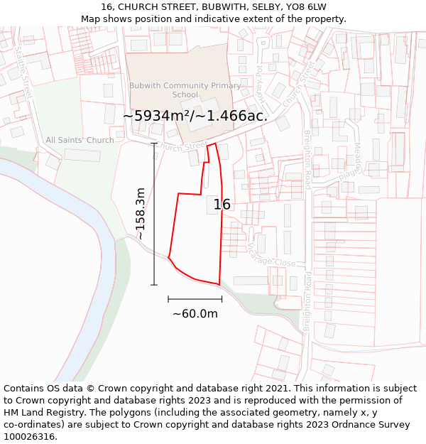 16, CHURCH STREET, BUBWITH, SELBY, YO8 6LW: Plot and title map