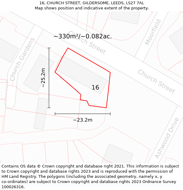 16, CHURCH STREET, GILDERSOME, LEEDS, LS27 7AL: Plot and title map