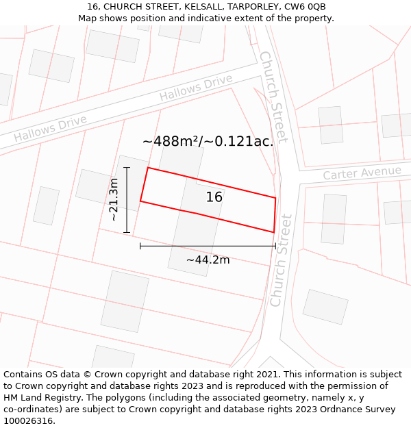 16, CHURCH STREET, KELSALL, TARPORLEY, CW6 0QB: Plot and title map