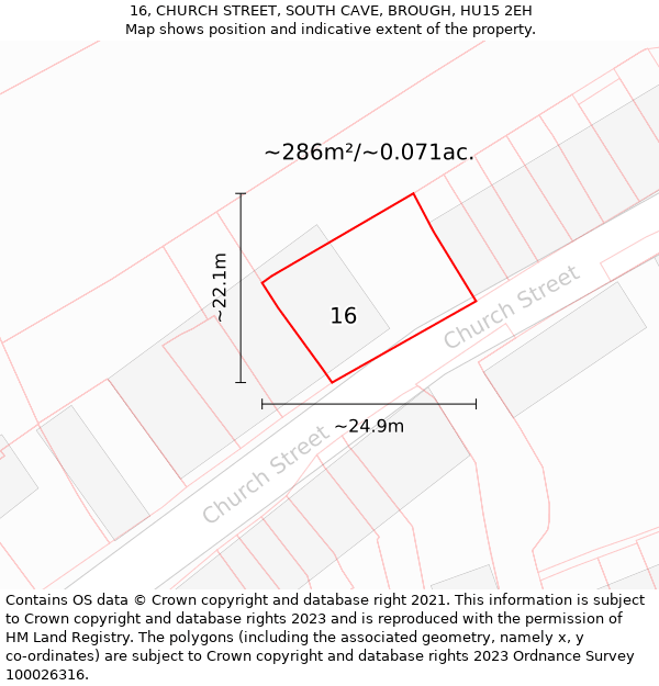 16, CHURCH STREET, SOUTH CAVE, BROUGH, HU15 2EH: Plot and title map