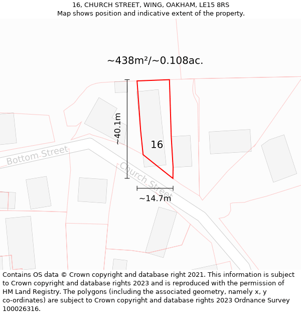 16, CHURCH STREET, WING, OAKHAM, LE15 8RS: Plot and title map