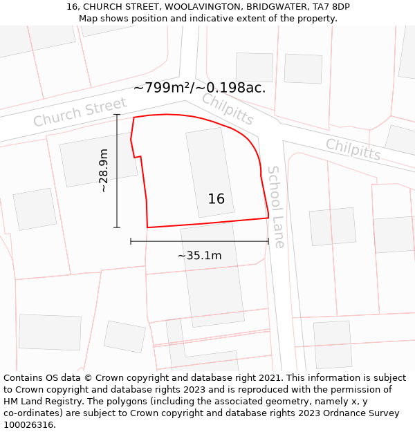 16, CHURCH STREET, WOOLAVINGTON, BRIDGWATER, TA7 8DP: Plot and title map