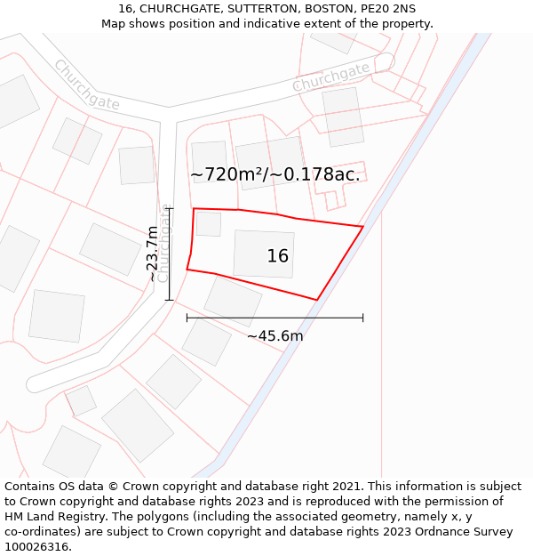 16, CHURCHGATE, SUTTERTON, BOSTON, PE20 2NS: Plot and title map