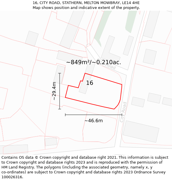 16, CITY ROAD, STATHERN, MELTON MOWBRAY, LE14 4HE: Plot and title map