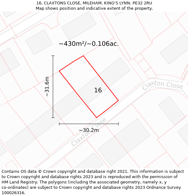 16, CLAXTONS CLOSE, MILEHAM, KING'S LYNN, PE32 2RU: Plot and title map