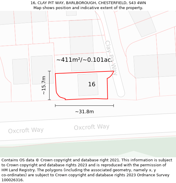 16, CLAY PIT WAY, BARLBOROUGH, CHESTERFIELD, S43 4WN: Plot and title map