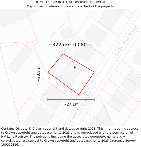 16, CLIFFE END ROAD, HUDDERSFIELD, HD3 4FF: Plot and title map