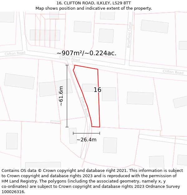 16, CLIFTON ROAD, ILKLEY, LS29 8TT: Plot and title map