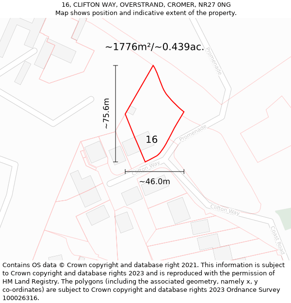 16, CLIFTON WAY, OVERSTRAND, CROMER, NR27 0NG: Plot and title map