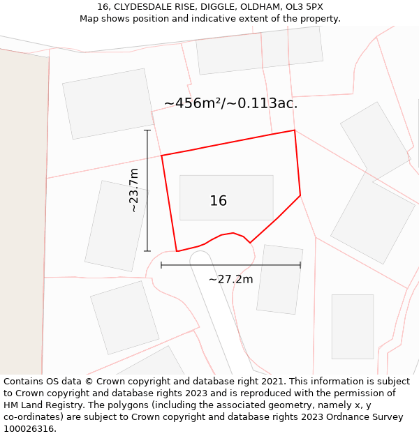 16, CLYDESDALE RISE, DIGGLE, OLDHAM, OL3 5PX: Plot and title map