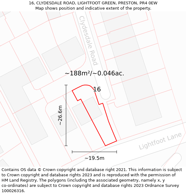 16, CLYDESDALE ROAD, LIGHTFOOT GREEN, PRESTON, PR4 0EW: Plot and title map