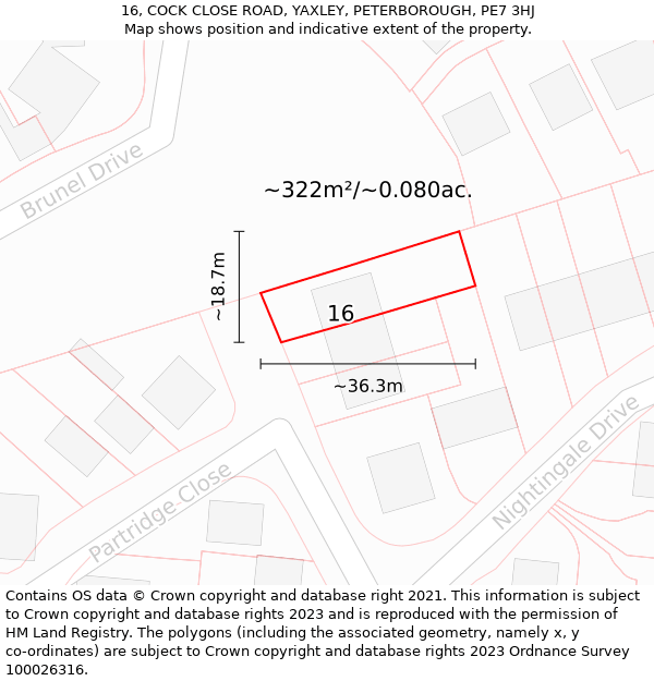 16, COCK CLOSE ROAD, YAXLEY, PETERBOROUGH, PE7 3HJ: Plot and title map