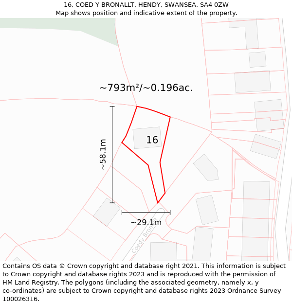 16, COED Y BRONALLT, HENDY, SWANSEA, SA4 0ZW: Plot and title map