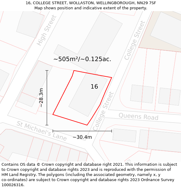 16, COLLEGE STREET, WOLLASTON, WELLINGBOROUGH, NN29 7SF: Plot and title map