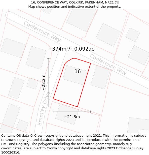 16, CONFERENCE WAY, COLKIRK, FAKENHAM, NR21 7JJ: Plot and title map