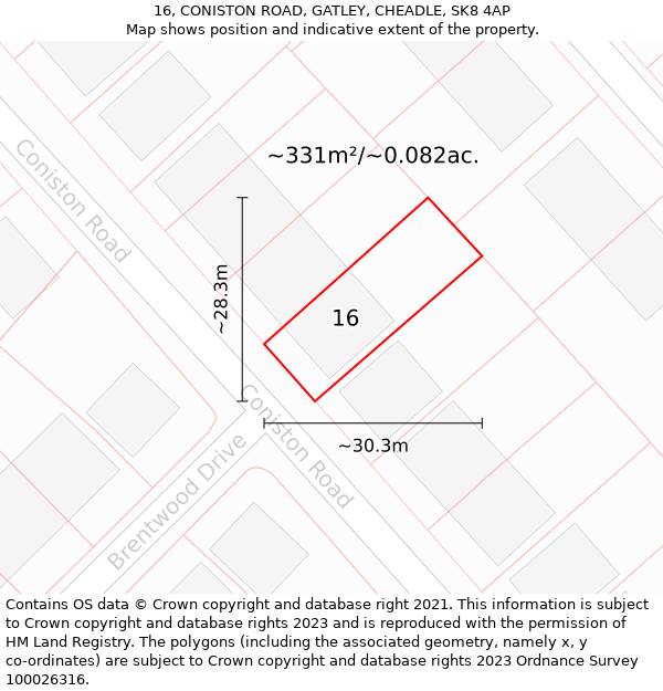 16, CONISTON ROAD, GATLEY, CHEADLE, SK8 4AP: Plot and title map