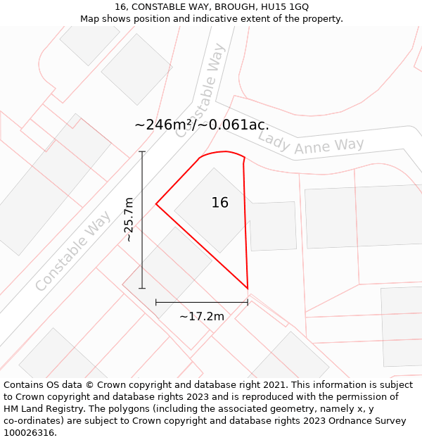 16, CONSTABLE WAY, BROUGH, HU15 1GQ: Plot and title map