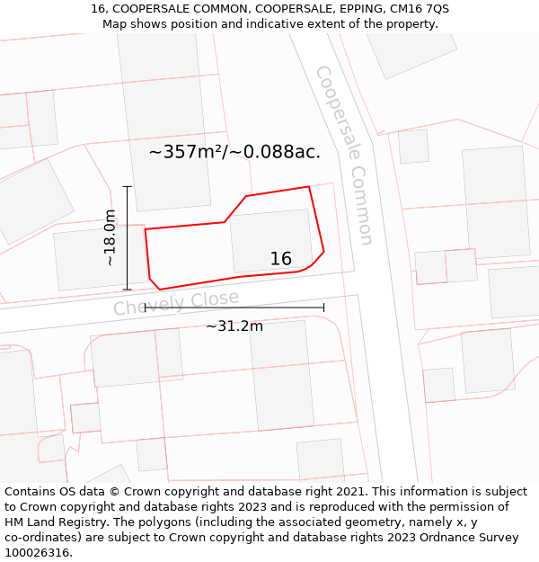 16, COOPERSALE COMMON, COOPERSALE, EPPING, CM16 7QS: Plot and title map