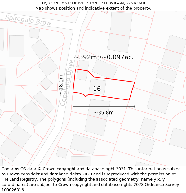 16, COPELAND DRIVE, STANDISH, WIGAN, WN6 0XR: Plot and title map