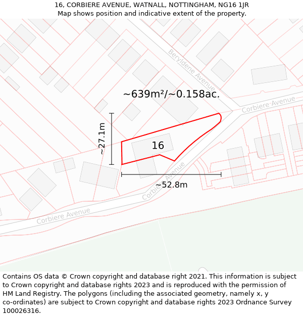 16, CORBIERE AVENUE, WATNALL, NOTTINGHAM, NG16 1JR: Plot and title map